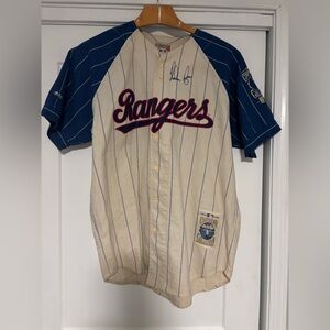 Nolan Ryan signed Rangers Pinstripe Baseball Jersey - Blue & Cream